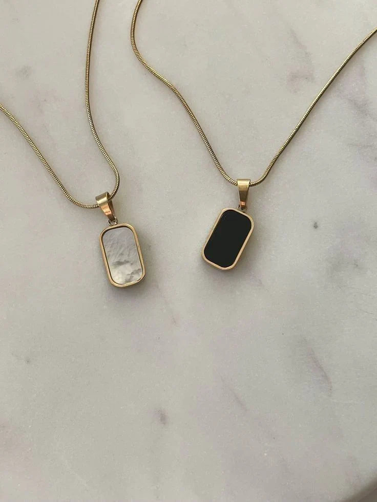 Double side onyx Pendant Necklace With Stainless Steel Chain for Men